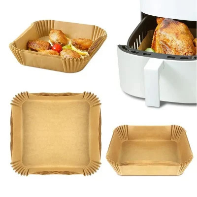 50Pcs Square Disposable Air Fryer Paper Liner Heat Resistant Steamer Non Stick Mat